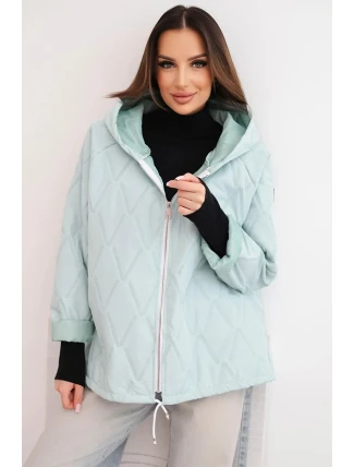 Dámská jarní prošívaná bunda s kapucí a zipem světle mátová