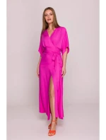 Dámské šaty se zavinovacím vzorem S406 Tmavě růžová - Stylove Dámské šaty se zavinovacím vzorem S406 Tmavě růžová - Stylove