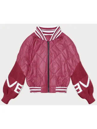Růžová dámská bunda typu "bomber" se svetrovými rukávy (2439) Růžová dámská bunda typu "bomber" se svetrovými rukávy (2439)