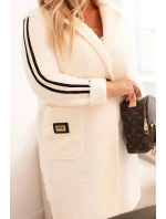 Dámský kabát Plus Size z umělé beránkové látky s kapsami ecru