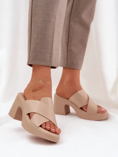 Lehké Pantofle Na Podpatku Z Eko Kůže Světle Béžové Kacaria