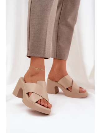 Lehké Pantofle Na Podpatku Z Eko Kůže Světle Béžové Kacaria