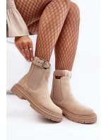 Kůže Botky Sztyblety Na Masivní Podrážce Světle Béžové Ozaro