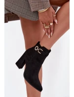 Eko Zamszové Kotníkové Boty Na Podpatku S Ozdobou Černé Lymall