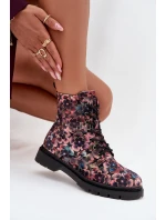 Dámské zateplené kotníkové boty v květinách Artiker 57C1051 Růžové