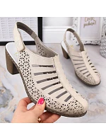 Kožené sandály na podpatku Rieker W RKR49B beige