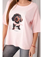 Dámská bavlněná oversize halenka s potiskem "Dog Fashion" cukrově růžová