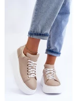 Dámské kožené sportovní boty na platformě Bežové Lemar 10150 Dámské kožené sportovní boty na platformě Bežové Lemar 10150