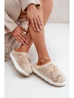 Kožené Pantofle S Mašličkami Béžové Ivelfedi