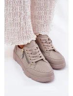 Kožené Sportovní Boty Tenisky Na Platformě Se Zipem Vinceza 88019 Tmavě Béžové