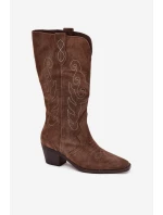 Semišové Dámské Kopytové Boty Na Podpatku Hnědé Karira Semišové Dámské Kopytové Boty Na Podpatku Hnědé Karira