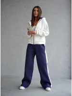 Bílo-tmavě modrý hrubší dámský bavlněný komplet s rozepínací mikinou (503) Bílo-tmavě modrý hrubší dámský bavlněný komplet s rozepínací mikinou (503)