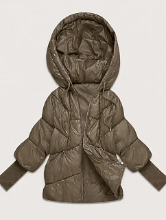 Dámská bunda s pletenými manžetami, oversize, béžová (B6078-12)
