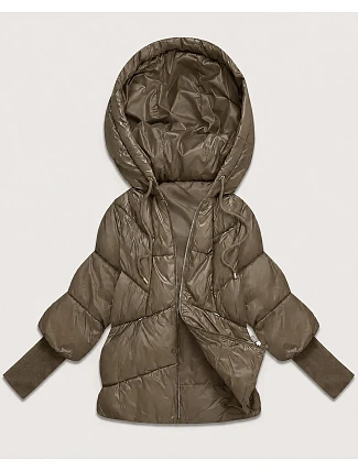 Dámská bunda s pletenými manžetami, oversize, béžová (B6078-12) Dámská bunda s pletenými manžetami, oversize, béžová (B6078-12)