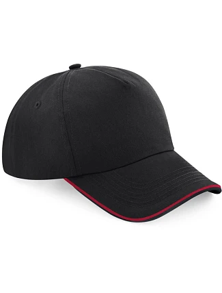 Beechfield B 25C 5 panelová kšiltovka "Authentic Piped Peak" 53.025C black/classic red
