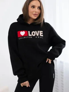 Zateplená bavlněná mikina s kapucí Love černý