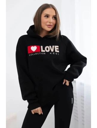 Zateplená bavlněná mikina s kapucí Love černý Zateplená bavlněná mikina s kapucí Love černý