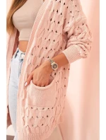 Dámský kardigan s kapsami a krajkový pudrově růžový
