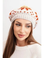 Dámská zimní čepice vlněná s motivem sněhových vloček a pomponem K457 béžová