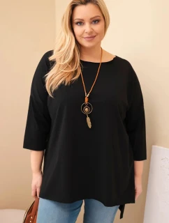 Dámská bavlněná blůza Plus Size asymetrická s náhrdelníkem černá