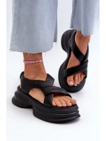 Zazoo 2743 Sametové sandály na podpatku Černé