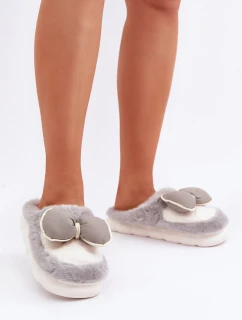Plyšové Pantofle S Mašlí Šedé Grilis