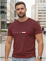 Pánské bavlněné tričko s nápisem PARIS v bordové barvě, FashionStreet NX5139R Pánské bavlněné tričko s nápisem PARIS v bordové barvě, FashionStreet NX5139R