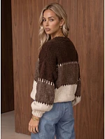 Dámský pletený svetr s širokými pruhy, hnědý, FashionStreet MY2628 Dámský pletený svetr s širokými pruhy, hnědý, FashionStreet MY2628