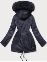 Tmavě modrá dámská zimní bunda s kožešinovou podšívkou (b550-3)
