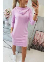 Šaty s kapucí a kapsami fialové