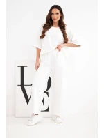 Dámský komplet z viskózy, mikina a široké kalhoty ecru