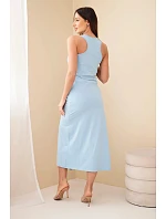 Dámské bavlněné midi šaty bez rukávů s řasením modrá Dámské bavlněné midi šaty bez rukávů s řasením modrá