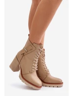 Zateplené botky na podpatku se zlatým detailem béžové Ivarisse