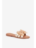 Dámské sandály na plochém podpatku s tylovou mašlí zlaté Tanira