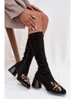 Dámské kozačky na klínku s ozdobnou mašlí D&A JC52-828 Černé