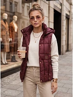 Dámská prošívaná vesta s kapucí, bordová, FashionStreet TY5974 Dámská prošívaná vesta s kapucí, bordová, FashionStreet TY5974