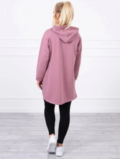 Mikina s delšími zády a kapucí tmavě růžová