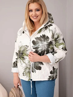 Jarní dámská bunda Plus Size s květinovým vzorem khaki