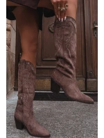 Dámské kozačky na sloupkovém podpatku Coretta – khaki