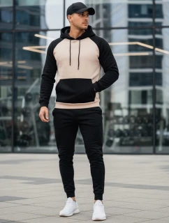 Pánská základní mikina s kapucí béžová FashionStreet BX5890