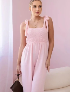Overal na ramínka s volánkovým topem pudrově růžová