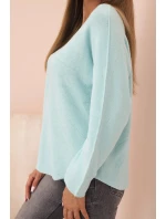 Dámský svetr s viskózou a výstřihem do V mátový