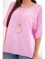 Dámská bavlněná oversize halenka s krátkým rukávem bonbónově růžová