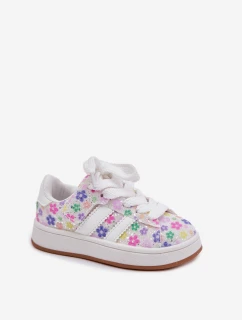 Lesklé Dívčí Sportovní Boty S Květinami Bílé Tessina