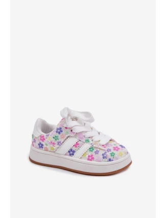 Lesklé Dívčí Sportovní Boty S Květinami Bílé Tessina