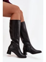 Kožené zateplené dámské kozačky na podpatku Maciejka A7165-01 Černé Kožené zateplené dámské kozačky na podpatku Maciejka A7165-01 Černé