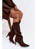 Dámské kozačky na skluzavku s vyhříváním na jehle Čokoládové Olivienne