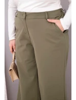 Dámské kalhoty Plus Size se širokou nohavicí a vysokým pasem khaki