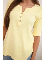 Dámská bavlněná košile s dlouhým rukávem a knoflíky u výstřihu žlutá