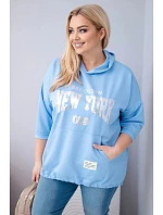 Dámská mikina ve velikosti Plus z viskózy s kapucí a klokankovou kapsou modrá Dámská mikina ve velikosti Plus z viskózy s kapucí a klokankovou kapsou modrá